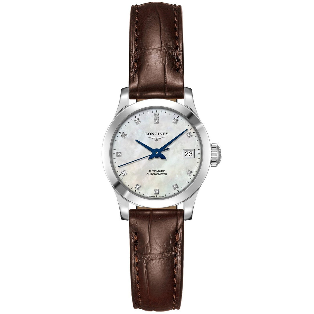 Longines orologio Record collection 26mm madreperla diamanti automatico COSC acciaio L2.320.4.87.2 - Gioielleria Capodagli
