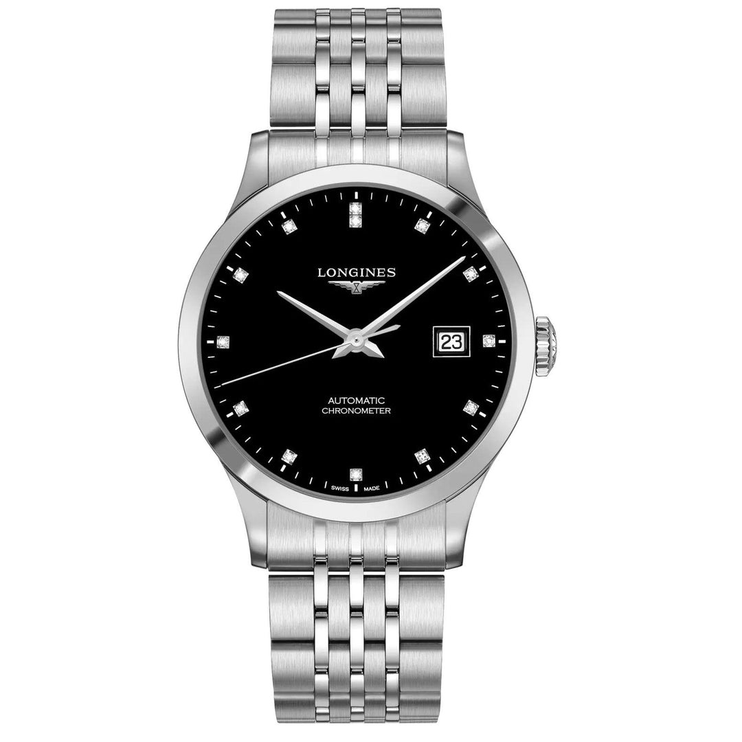 Longines orologio Record collection 40mm nero diamanti automatico COSC acciaio L2.821.4.57.6 - Capodagli 1937