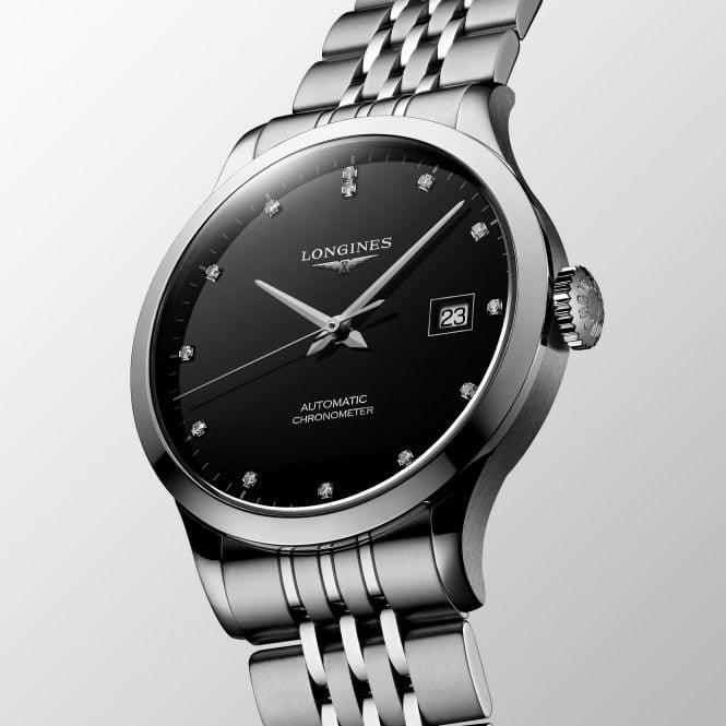 Longines orologio Record collection 40mm nero diamanti automatico COSC acciaio L2.821.4.57.6 - Capodagli 1937