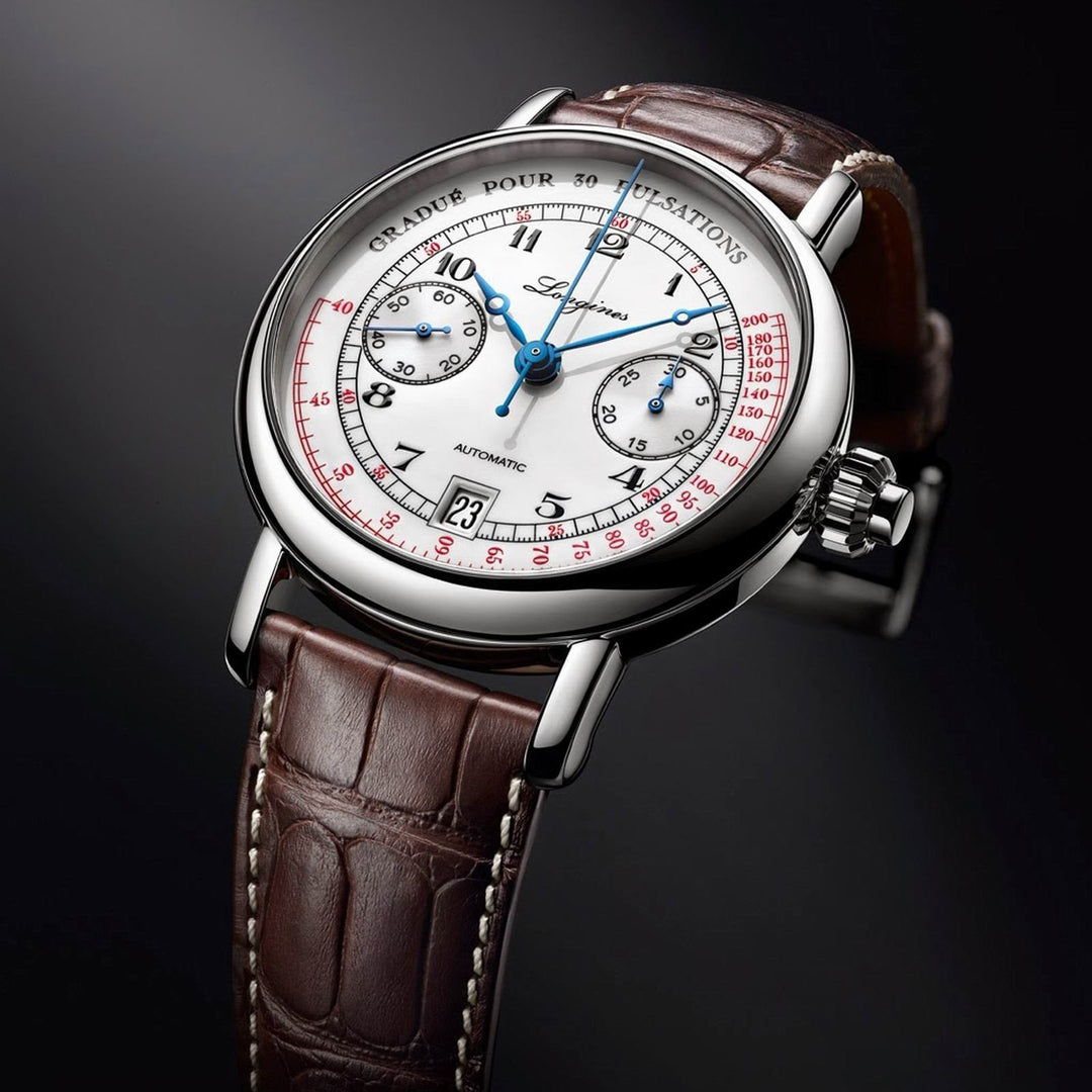 Longines orologio The Longines Column-Wheel Single Push-Piece Pulsometer Chronograph 40mm bianco automatico acciaio L2.801.4.23.2 - Gioielleria Capodagli