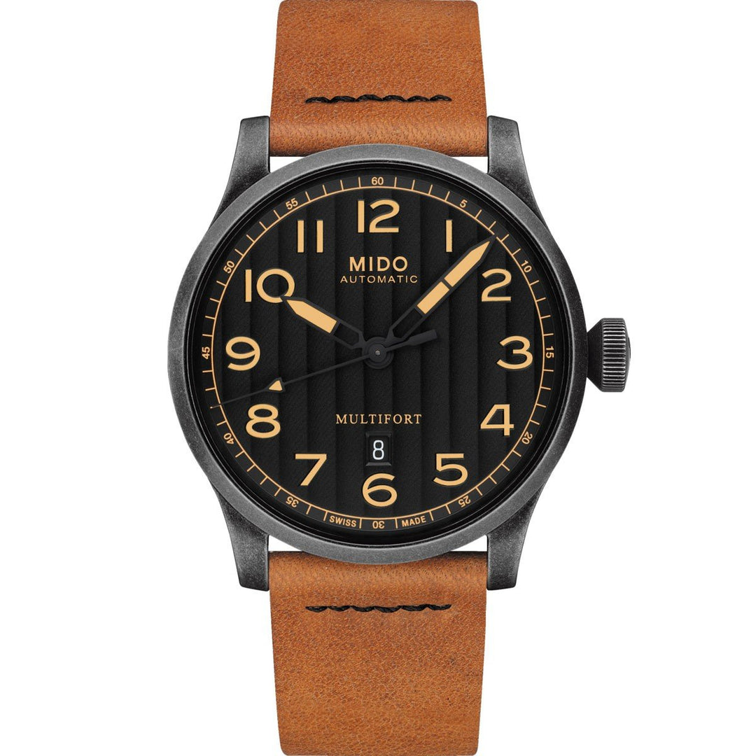 Mido orologio Multifort Escape Horween Special Edition 44mm nero automatico acciaio finitura PVD nero anticato sabbiato M032.607.36.050.99 - Gioielleria Capodagli