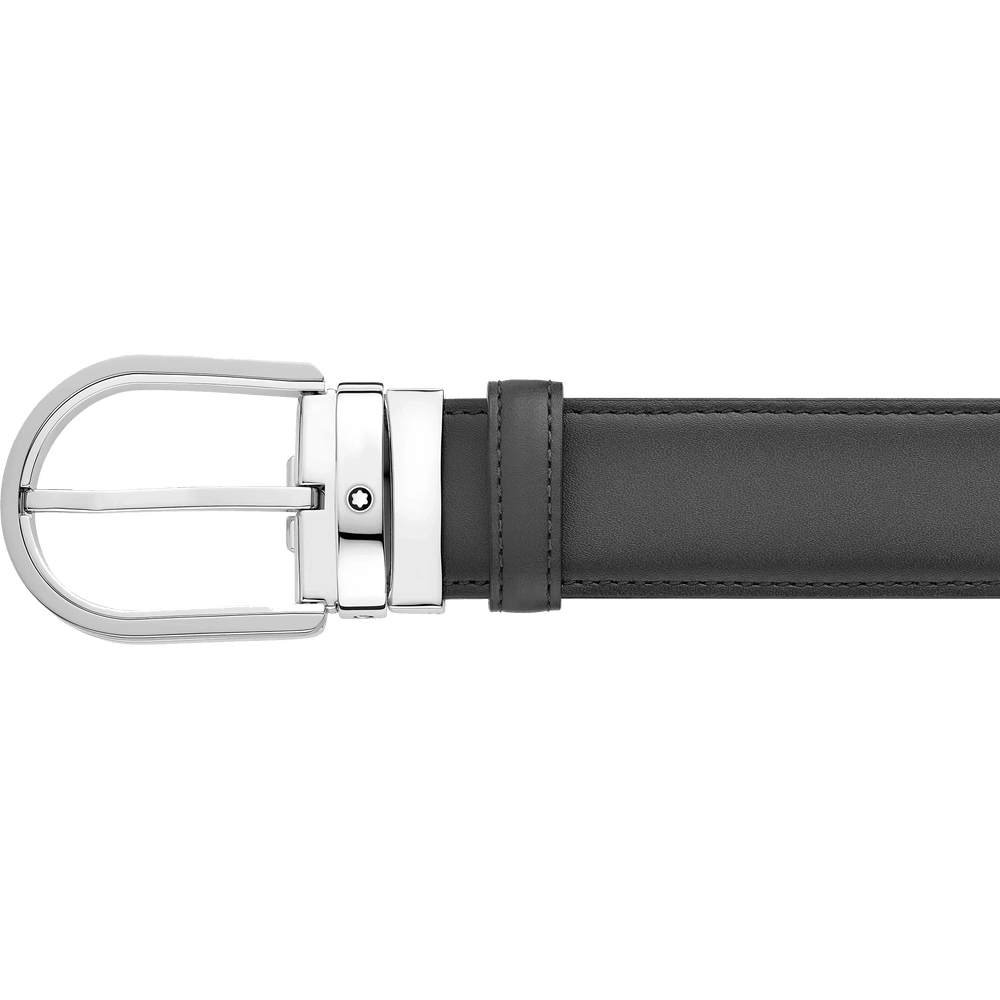 Montblanc cintura da 35 mm in pelle grigia con fibbia a ferro di cavallo 129437 - Capodagli 1937