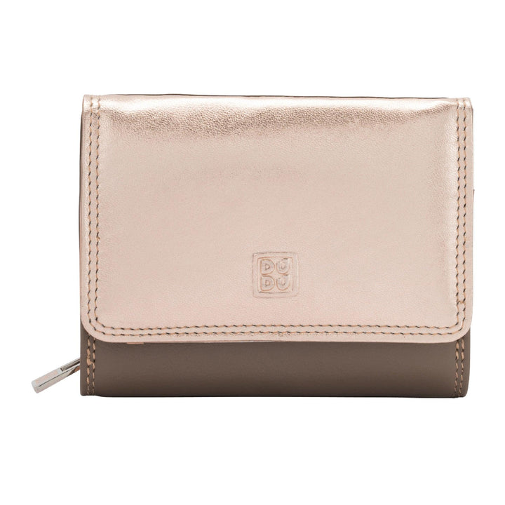 DUDU Portafoglio Donna RFID Piccolo in Pelle Rosa Metallizzata Trifold con Portamonete e Carte di Credito Tessere - Capodagli 1937