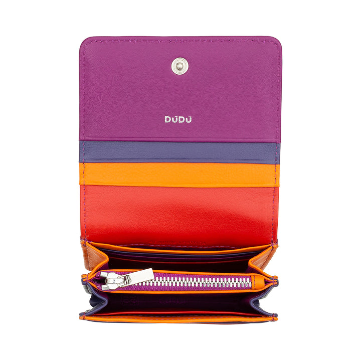 DuDu ארנק נשים קטנות בעור SKOP עור RFID צבעוני אולטרה קומפקטי עם רוכסן פנימי ו -8 מחזיקי כרטיס