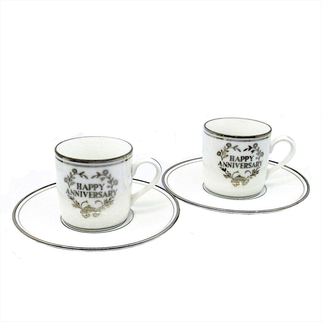 Set 2 tazzine da caffè anniversario porcellana decori platino A-S2008 - Gioielleria Capodagli
