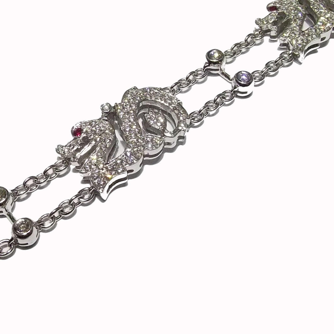 Taverna bracciale Draghi oro bianco 18kt diamanti rubini 0035BR - Capodagli 1937