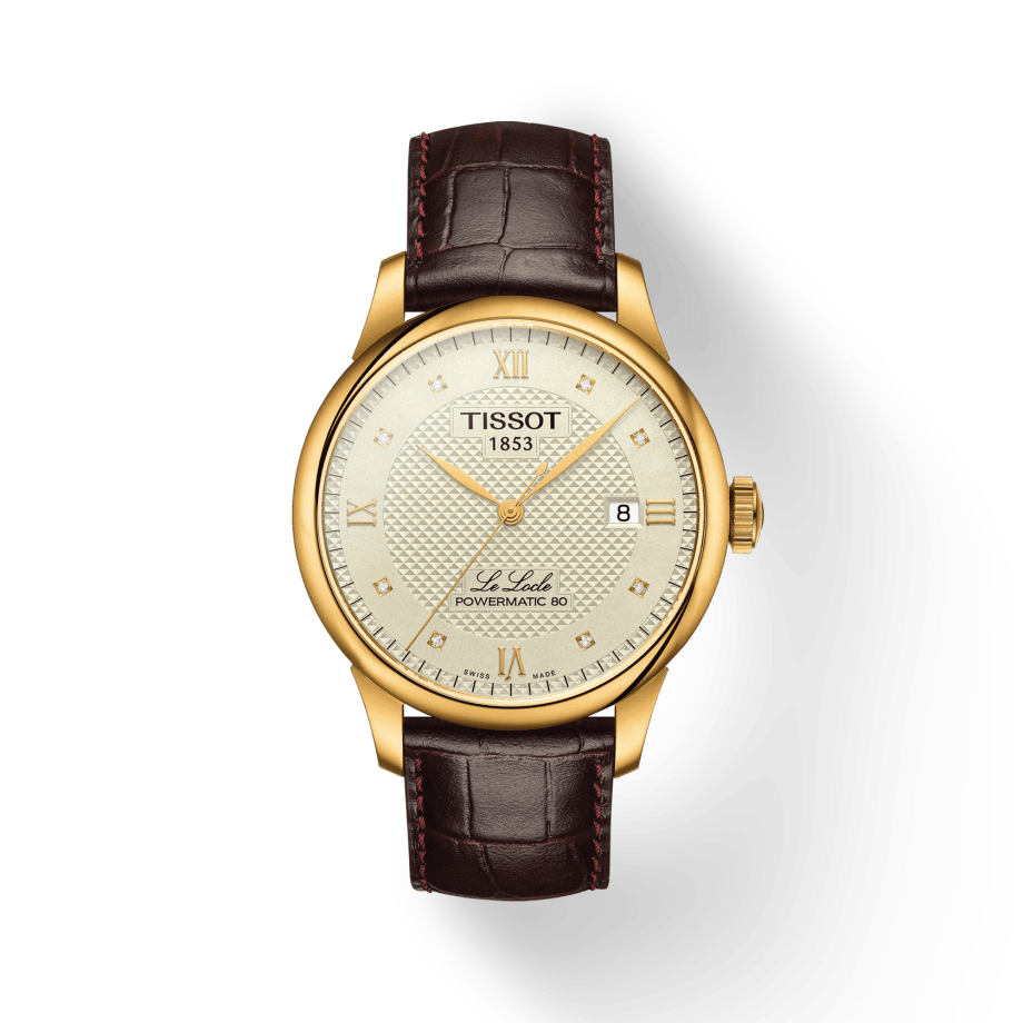 Tissot orologio Le Locle Powermatic 80 39mm avorio diamanti automatico acciaio finitura PVD oro giallo T006.407.36.266.00 - Capodagli 1937