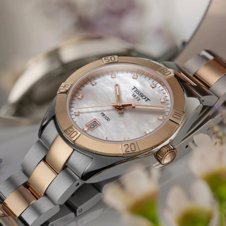 Tissot orologio PR 100 Sport Chic 36mm madreperla quarzo acciaio finitura PVD oro rosa T101.910.22.116.00 - Capodagli 1937
