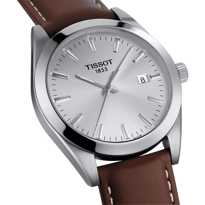 Tissot orologio uomo Gentleman argento 42mm acciaio quarzo pelle marrone T127.410.16.031.00 - Gioielleria Capodagli