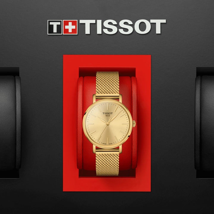 Tissot Eveytime קטן 30 מ"מ שמפניה קוורץ גימור פלדה PVD זהב זהב T143.210.33.021.00