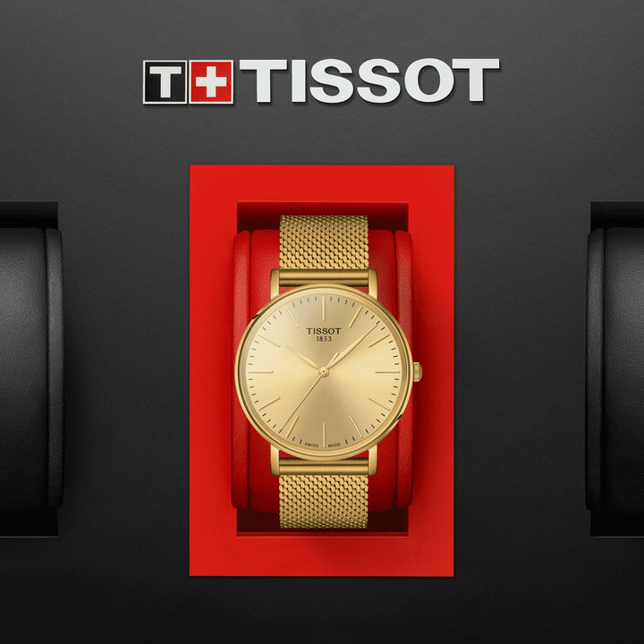Tissot Eveytime Gent 40 מ"מ שמפניה קוורץ גימור פלדה PVD זהב זהב T143.410.33.021.00